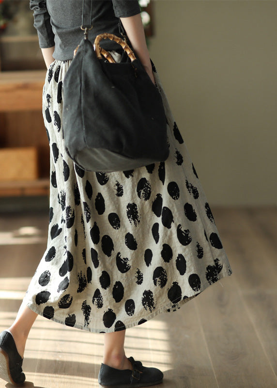 Apricot Dot Print Elastic Waist Maxi Skirt Summer