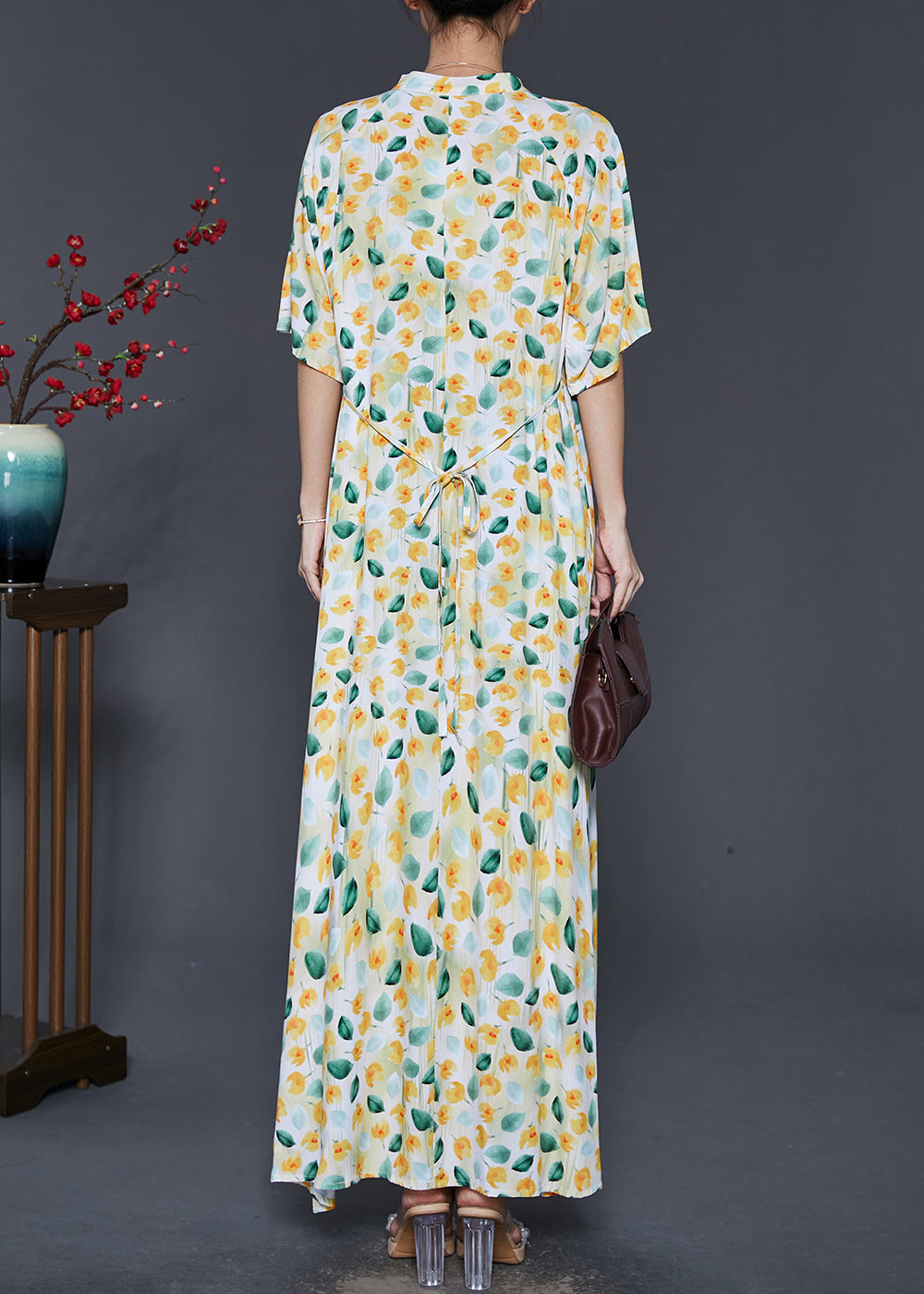 Apricot Tasseled Print Cotton Dress Summer