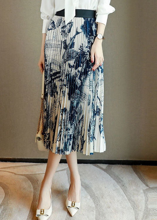 Apricot Wrinkled Patchwork Print Chiffon Skirt Summer