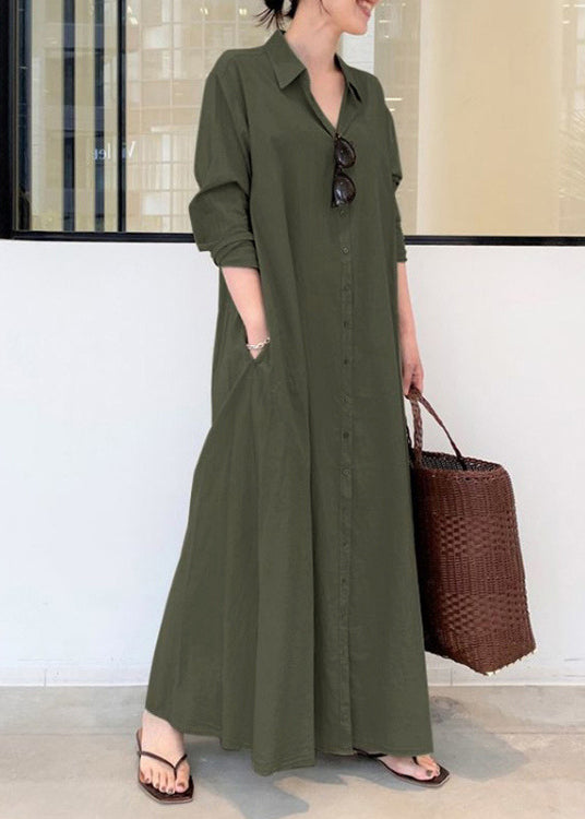 Army Green Oversized Cotton Robe Dresses Spring