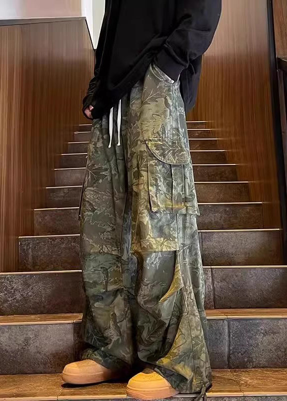 Army Green Pockets Print Pants Summer