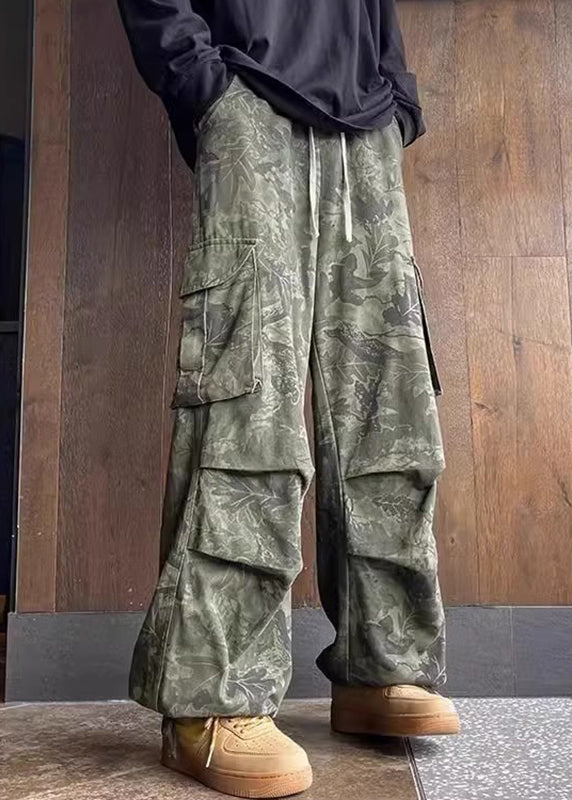 Army Green Pockets Print Pants Summer
