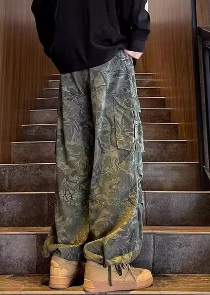 Army Green Pockets Print Pants Summer