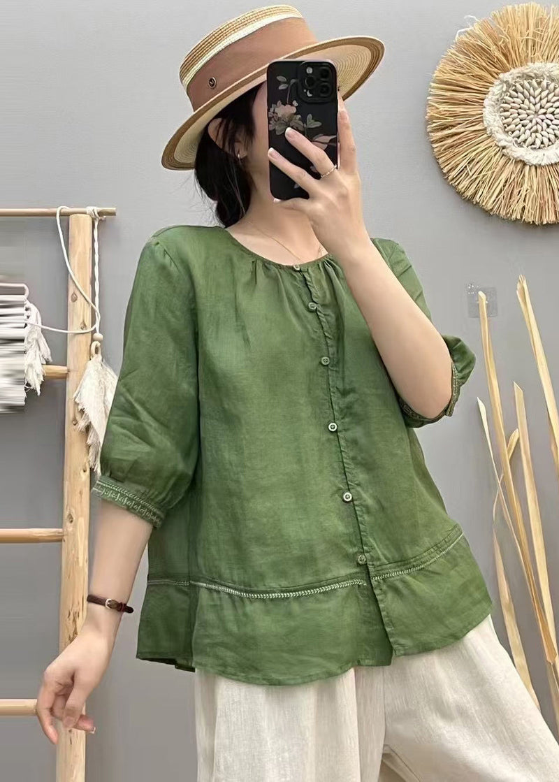 Beige O-neck Patchwork Cotton Shirt Top Summer