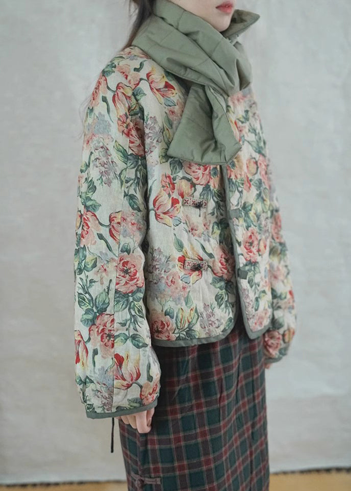 Beige Oversized Print Fine Cotton Filled Witner Coats
