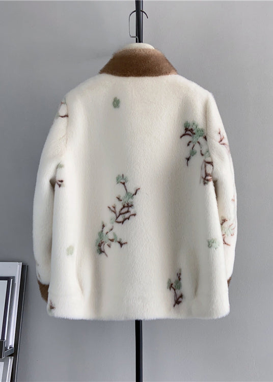 Beige Stand Collar Tasseled Embroidered Mink Cashmere Jackets Winter