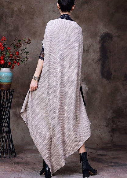 Beige V Neck Asymmetrical Woolen Knit Long Sweater Fall