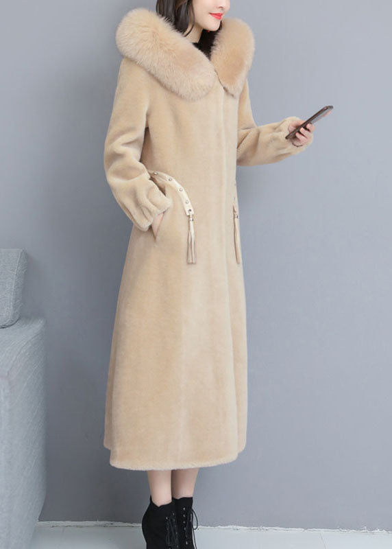 Beige Nail Bead Thick Winter Long Sleeve Parka