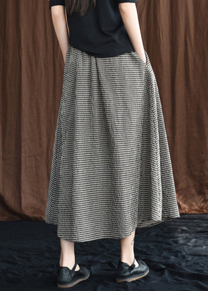Black Bow Button Pockets Plaid Linen a Line Skirts Summer