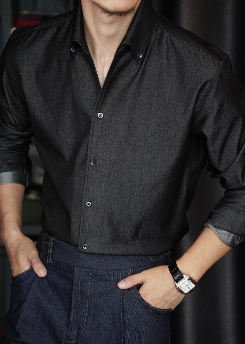 Black Button Denim Shirts Fall