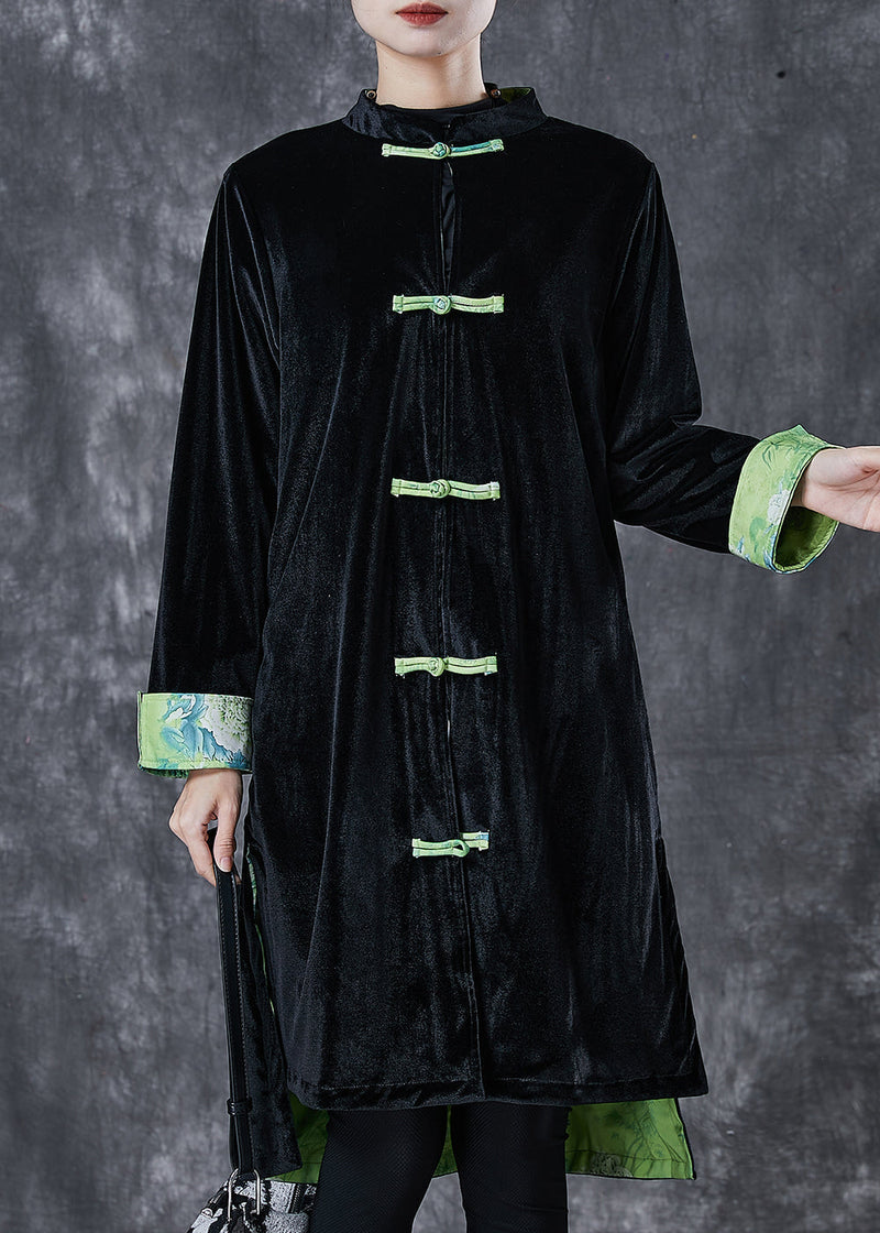 Black Chinese Button Silk Velvet Coat Outwear Spring