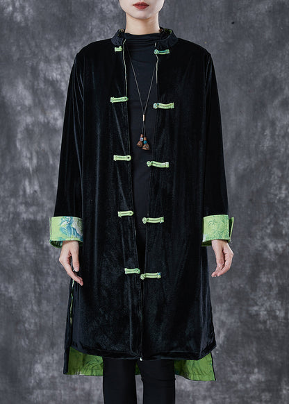 Black Chinese Button Silk Velvet Coat Outwear Spring