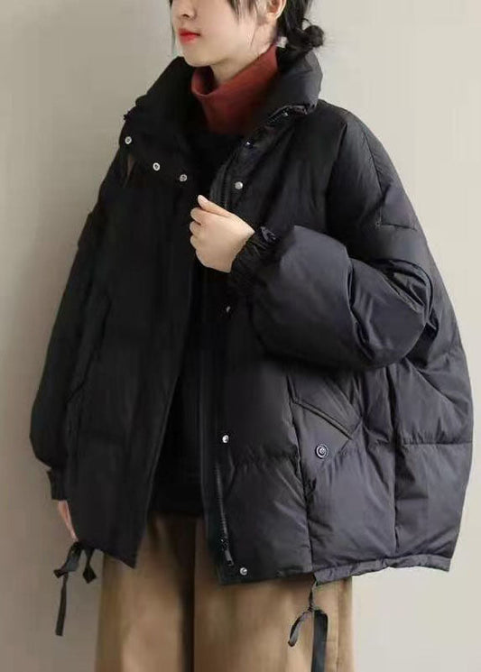 Black Cinched Duck Down Coat Winter