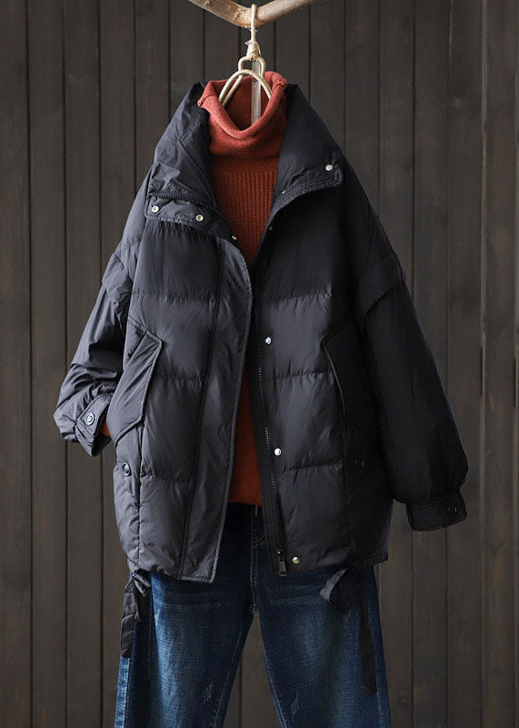 Black Cinched Duck Down Coat Winter