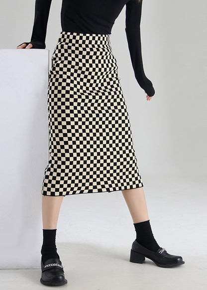 Black Chocolate Plaid High Waist a Line Skirts Spring