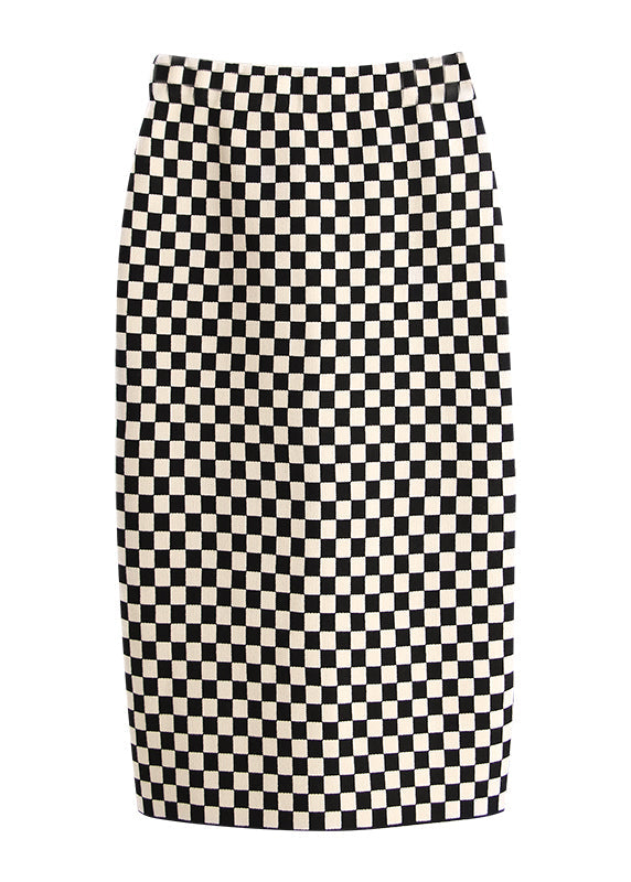 Black Chocolate Plaid High Waist a Line Skirts Spring