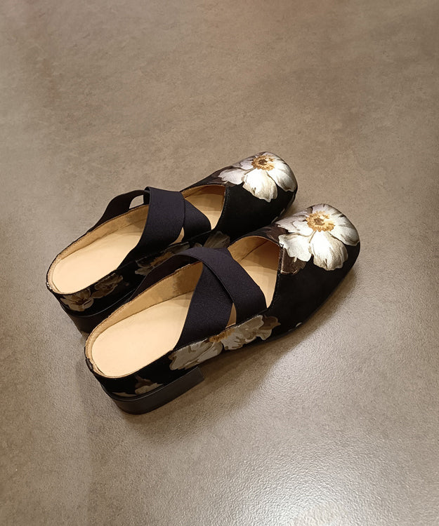 Black Cowhide Leather Splicing Slide Sandals