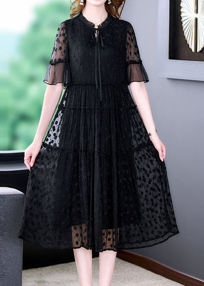 Black Embroidered Hollow Out Lace Long Dress Summer