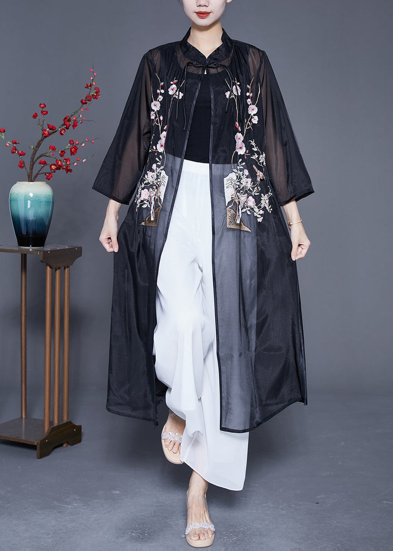 Black Embroideried Tassel Tulle Upf 50+ Cardigan Summer