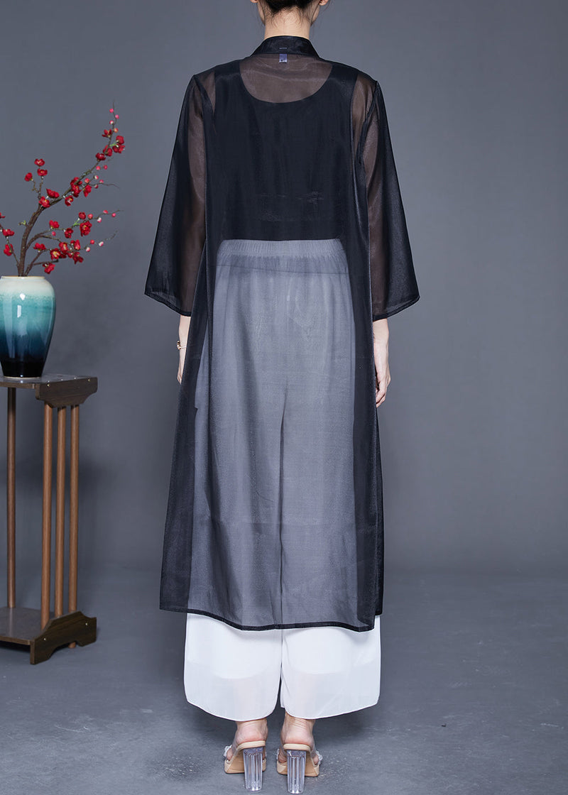 Black Embroideried Tassel Tulle Upf 50+ Cardigan Summer