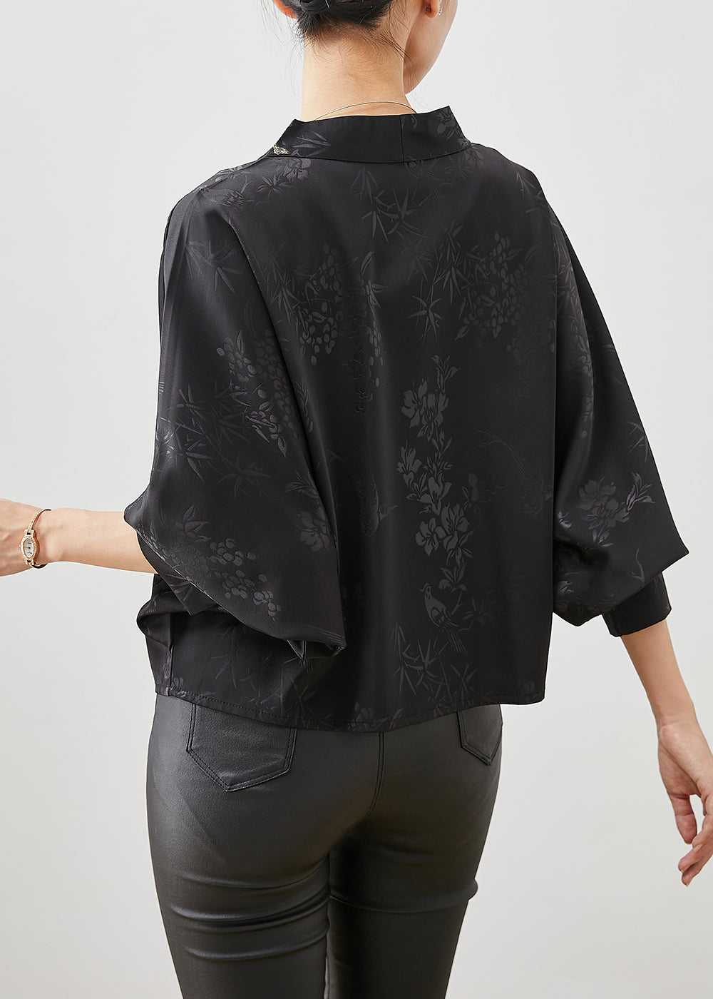 Black Embroidered Tasseled Silk Cardigan Spring