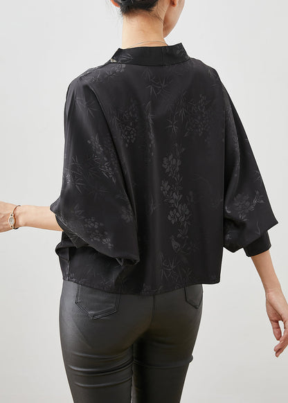 Black Embroidered Tasseled Silk Cardigan Spring