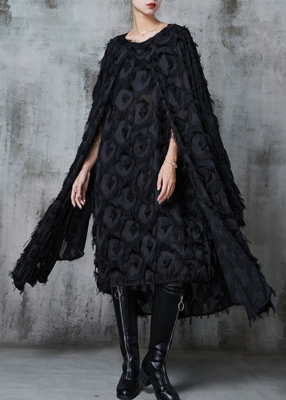 Black Fluffy Cotton Vacation Dresses Cloak Sleeves