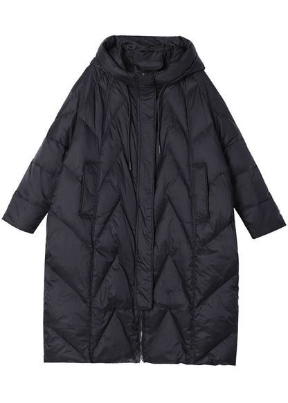 Black Hooded Drawstring Duck Down Winter Coats