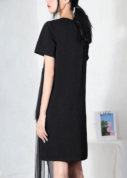 Black Hot Drilling Patchwork Tulle Mini Dresses Summer