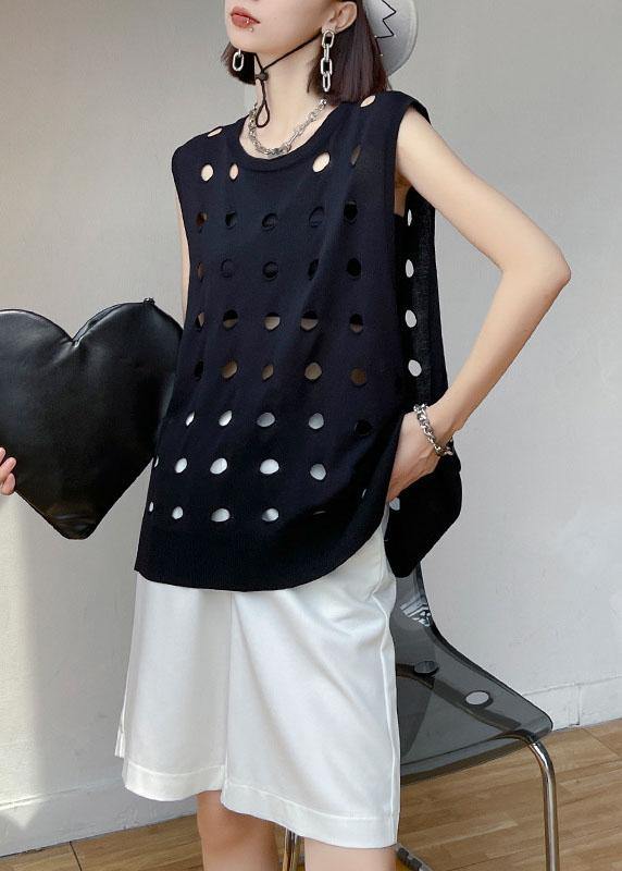 Black O Neck Hole Beach Cotton Vest