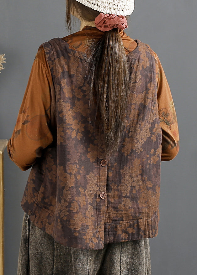 Black O Neck Print Linen Vest Sleeveless