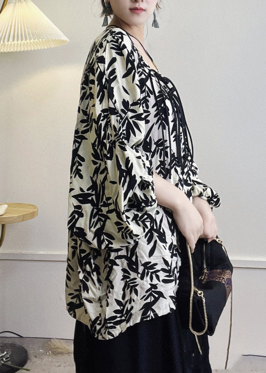 Black O-neck Tasseled Print Cotton T Shirts Spring