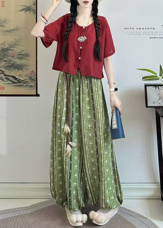 Black O Neck Tops and Pants Cotton Two Piece Set Summer
