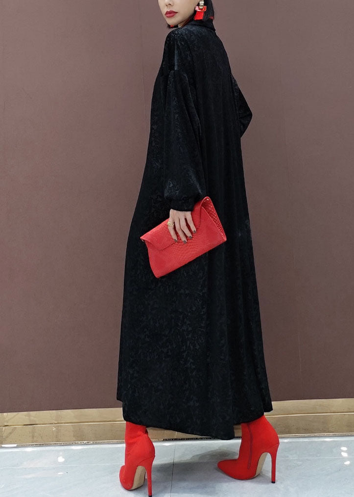 Black Oriental Velour Long Dresses Spring