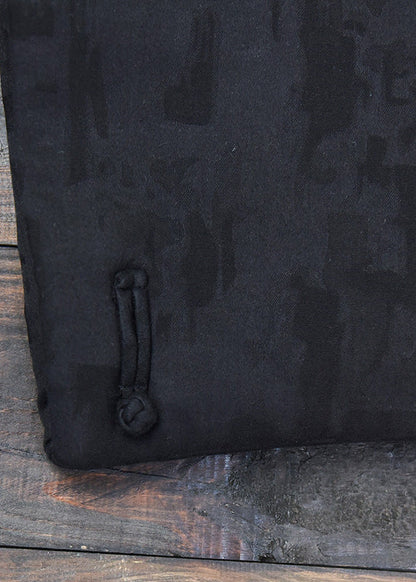 Black Oversized Jacquard Fine Cotton Filled Puffer Jacket Winter