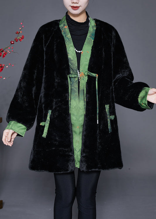 Black Oversized Patchwork Mink Velvet Coats Winter