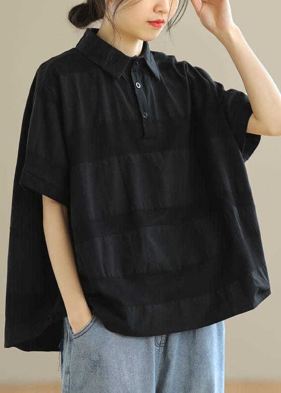 Black Peterpan Collar Button Loose Fall Shirts Half Sleeve