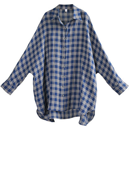 Vintage Black Plaid Batwing Sleeve Linen Top Summer