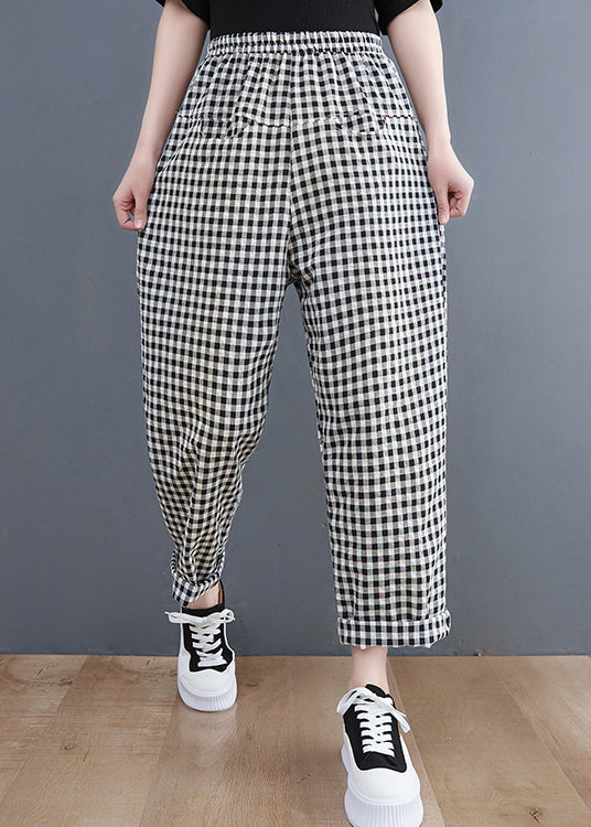Black Plaid Pockets Harem Pants Spring
