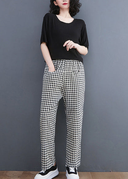 Black Plaid Pockets Harem Pants Spring