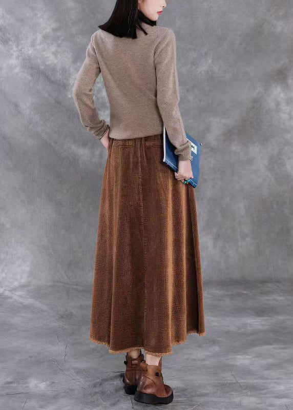 Black Pockets Elastic Waist Corduroy Skirts Spring