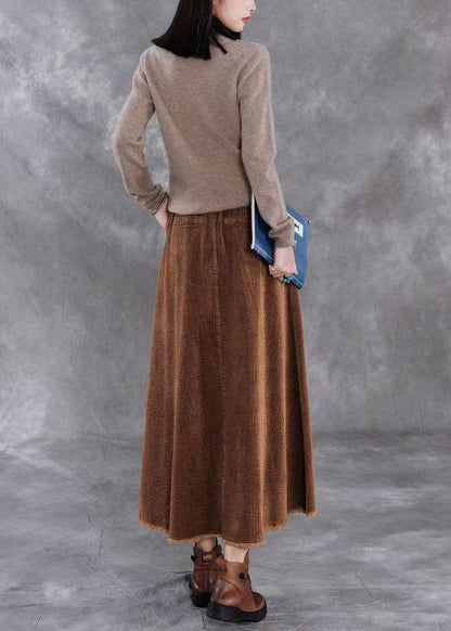 Black Pockets Elastic Waist Corduroy Skirts Spring