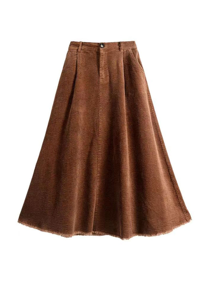 Black Pockets Elastic Waist Corduroy Skirts Spring