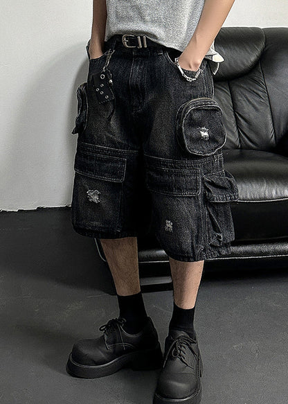 Black Pockets High Waist Denim Shorts Summer