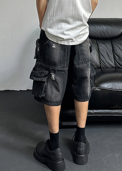 Black Pockets High Waist Denim Shorts Summer