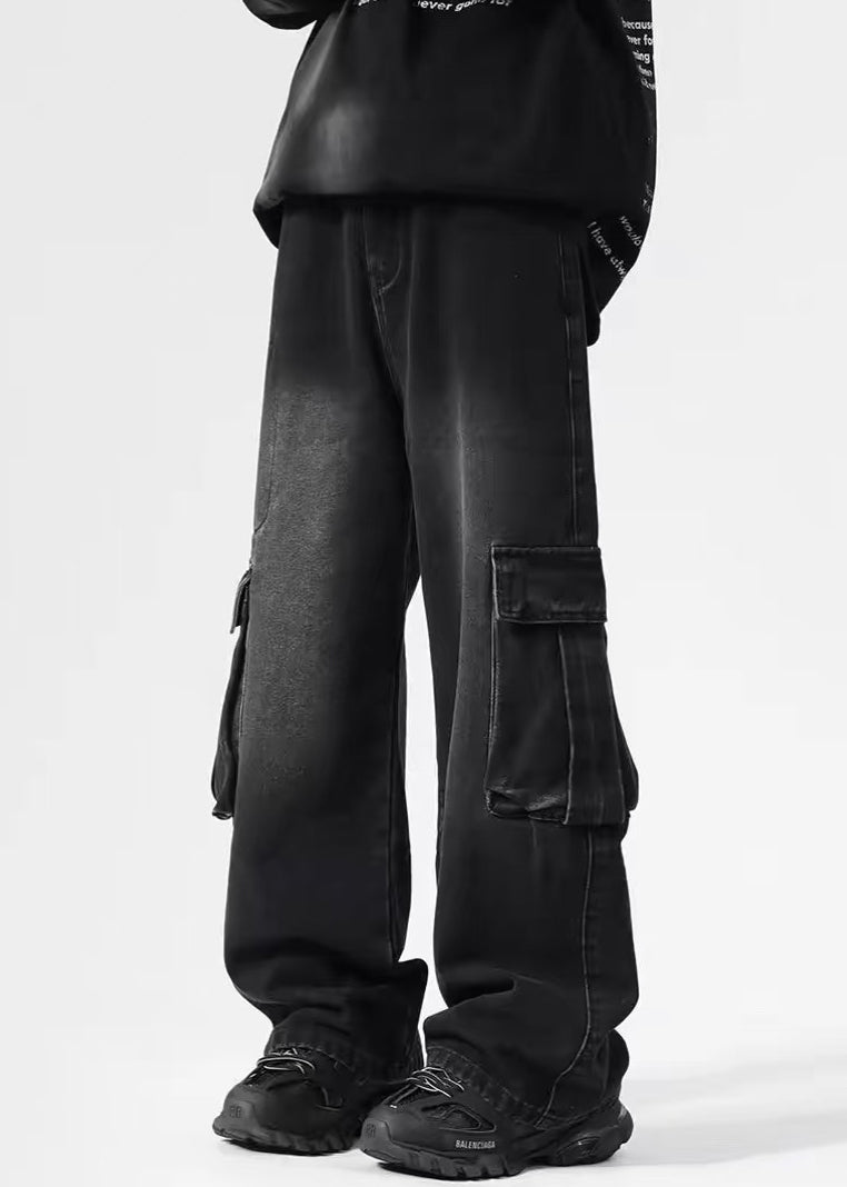 Black Pockets High Waist Denim Pants Spring