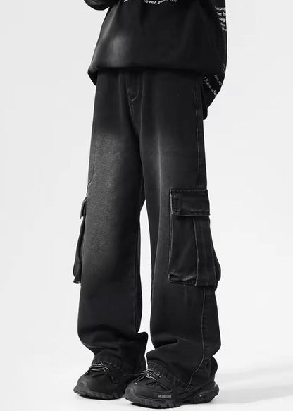 Black Pockets High Waist Denim Pants Spring
