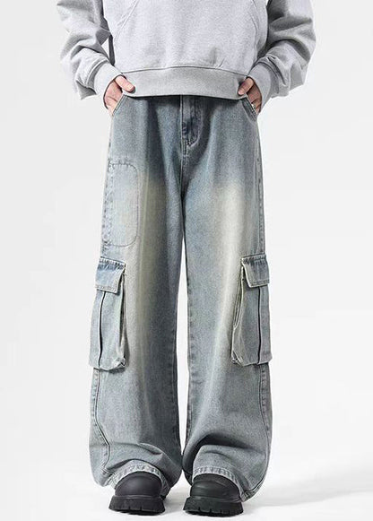 Black Pockets High Waist Denim Pants Spring
