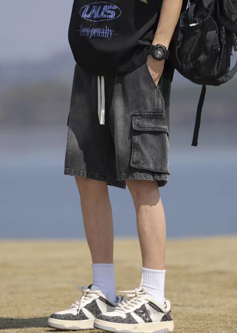 Black Pockets Lace Up Denim Shorts Summer