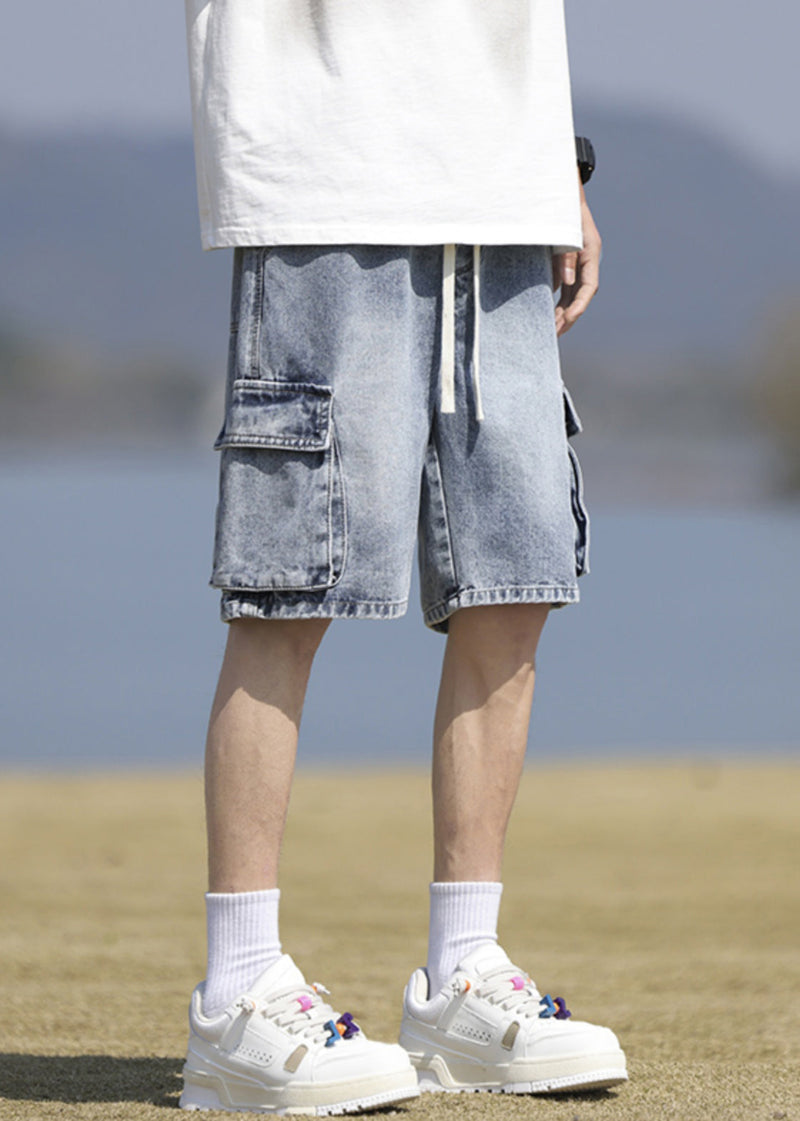 Black Pockets Lace Up Denim Shorts Summer
